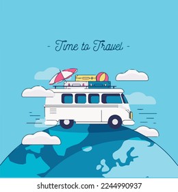Travel time vector background design. Time to travel with bus. Vector illustration.
