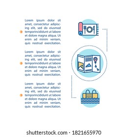 Travel Tips Concept Icon With Text. Tourist Map. Backyard Pool And Picnics In Park. PPT Page Vector Template. Brochure, Magazine, Booklet Design Element With Linear Illustrations