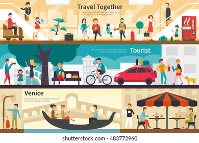 Travel Together Tourist Venice flat interior outdoor concept web