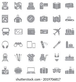 Travel Tools Icons. Gray Flat Design. Vector Illustration.