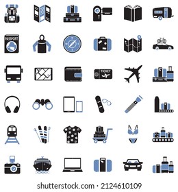 Travel Tools Icons. Two Tone Flat Design. Vector Illustration.