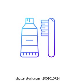 Travel toothbrush gradient linear vector icon. Mini brush and toothpaste. Hygiene amenities. Travel size objects. Thin line color symbols. Modern style pictogram. Vector isolated outline drawing