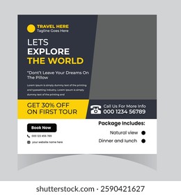 Travel tour adventure vacation social media post design and web template and square flyer design 