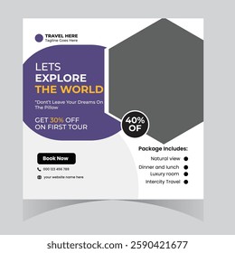 Travel tour adventure vacation social media post design and web template and square flyer design 