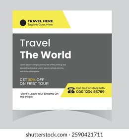 Travel tour adventure vacation social media post design and web template and square flyer design 