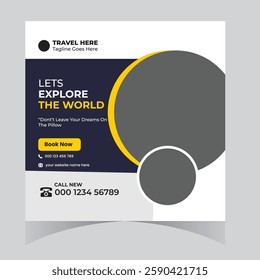 Travel tour adventure vacation social media post design and web template and square flyer design 