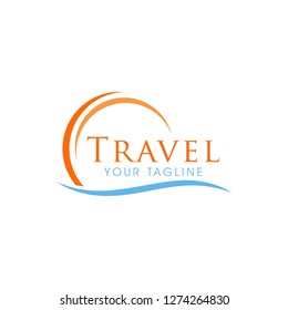 Travel and tour agency summer logo template. Beach, Sea, Sunset vector