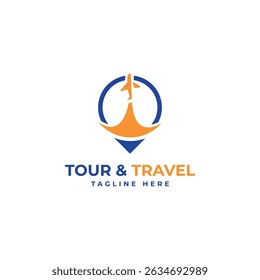 Travel tour airplane globe location logo design modern minimal tourism business