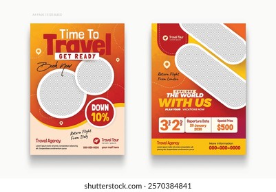 Travel Tour flyer poster template set. Time to travel explore the world tourism Flyer, trip offer for travelling price discount flyer.