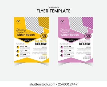 Travel and tour flyer template layout design.