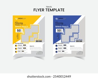 Travel and tour flyer template layout design.