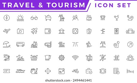 Travel and tour icons set. Travel and tourism vector line icon set