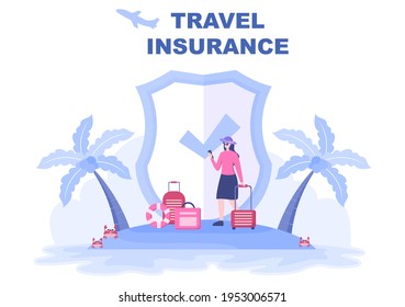 Travel and Tour Insurance Concept for Accidents, Protect Health, Emergency Risks While On Vacation. Vector Illustration