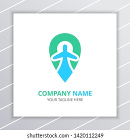 Travel and Tour Logo Design Concept, Airplane Icon with pin map, for transportation and travel company. tourism