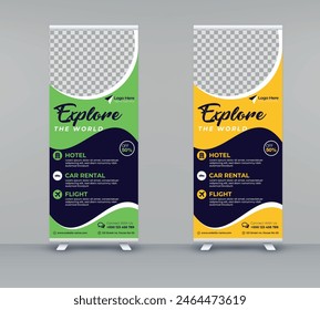 Travel and Tour roll-up stand banner template design for marketing