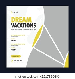 Travel and tour social media banner post template. Travel social media post template. Travel web banner or poster. Web banner ads for travel promotion. 