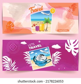 Travel And Tour Social Media Cover Or Web Banner. World Tours Banner Design. Enjoy Holiday Adventure Template. Travel Agency Poster. Truism Vacation Discount Banner.	