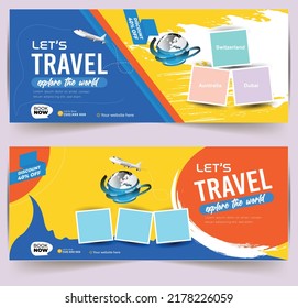 Travel and tour social media cover or web banner. World tours Banner design. Enjoy Holiday Adventure Template. Travel agency Poster. Truism Vacation Discount Banner.	