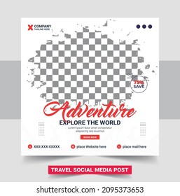 Travel tour social media post banner or square flyer template design. Travel Social Media Post Template with yellow color theme