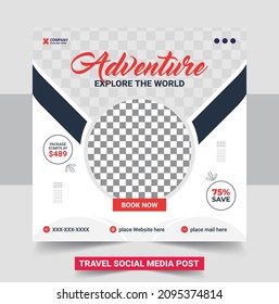 Travel tour social media post banner or square flyer template design.Travel template post for social media ads. Web banner for promotion