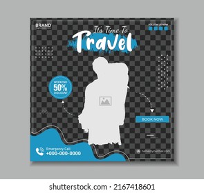 Travel tour social media post template design or editable square banner template