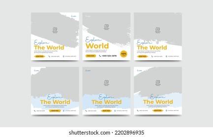 Travel tour social media post banner design template bundle tourism ads banner set