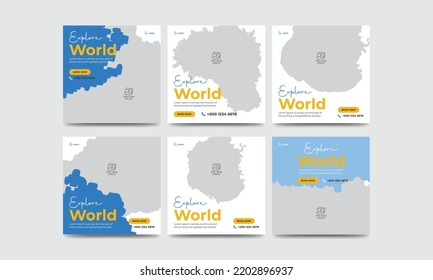 Travel tour social media post banner design template bundle tourism ads banner set
