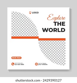 Travel and Tour social media post design or web banner template
