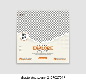 Travel and Tour social media post template Design or Web banner, tour business promotion poster, Holiday and travel advertising template banner. Fully Editable web Banner Post Template.