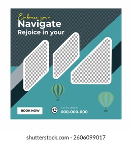Travel and tour social media posts and web banner square design template