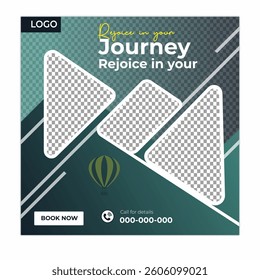 Travel and tour social media posts and web banner square design template
