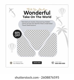 Travel and tour social media posts and web banner square design template
