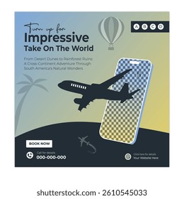 Travel and tour social media posts and web banner square design template