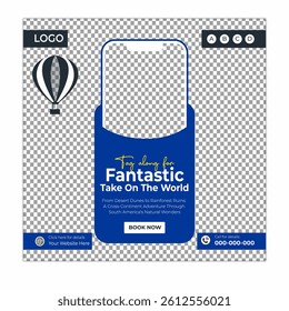 Travel and tour social media posts and web banner square design template