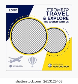 Travel and tour social media posts and web banner square design template