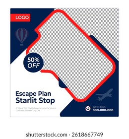 Travel and tour social media posts and web banner square design template