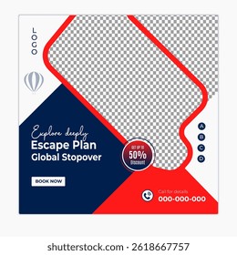 Travel and tour social media posts and web banner square design template