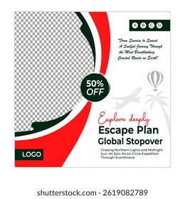 Travel and tour social media posts and web banner square design template