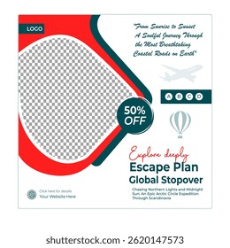 Travel and tour social media posts and web banner square design template