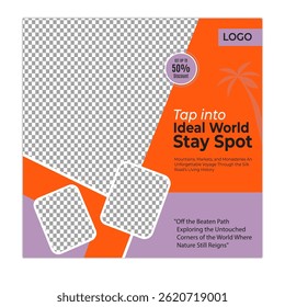 Travel and tour social media posts and web banner square design template