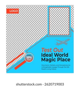 Travel and tour social media posts and web banner square design template