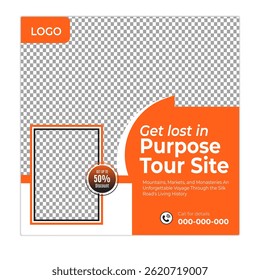 Travel and tour social media posts and web banner square design template