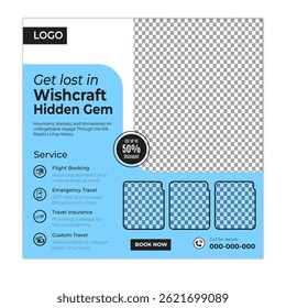 Travel and tour social media posts and web banner square design template