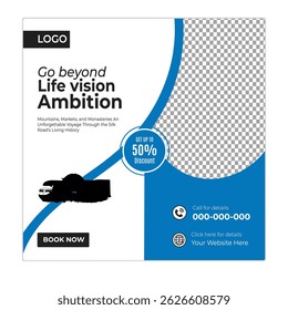 Travel and tour social media posts and web banner square design template