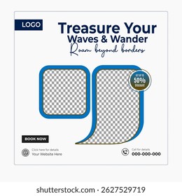 Travel and tour social media posts and web banner square design template