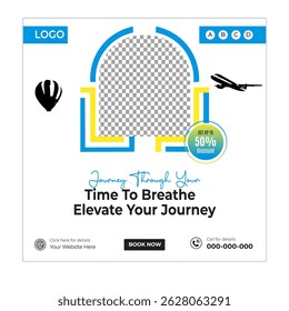 Travel and tour social media posts and web banner square design template