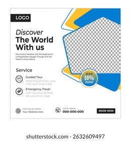 Travel and tour social media posts and web banner square design template