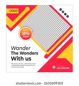 Travel and tour social media posts and web banner square design template