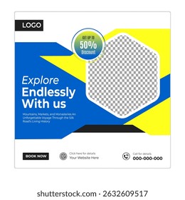 Travel and tour social media posts and web banner square design template