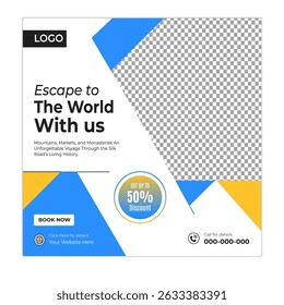 Travel and tour social media posts and web banner square design template